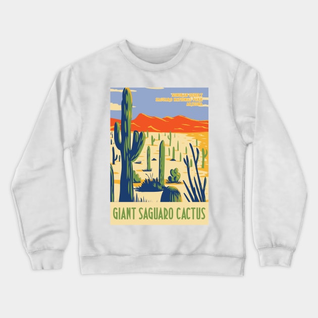 WPA poster of Saguaro NP with giant Saguaro in Sonoran Desert, Pima County, Arizona, USA Crewneck Sweatshirt by JohnLucke